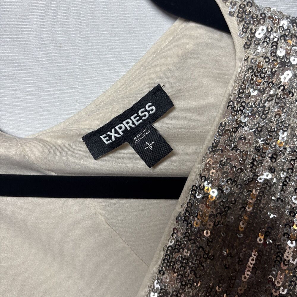 Express Womens Small  Silver Sequin Sparkly Stretchy Bodysuit Y2K Glam party - Picture 3 of 7